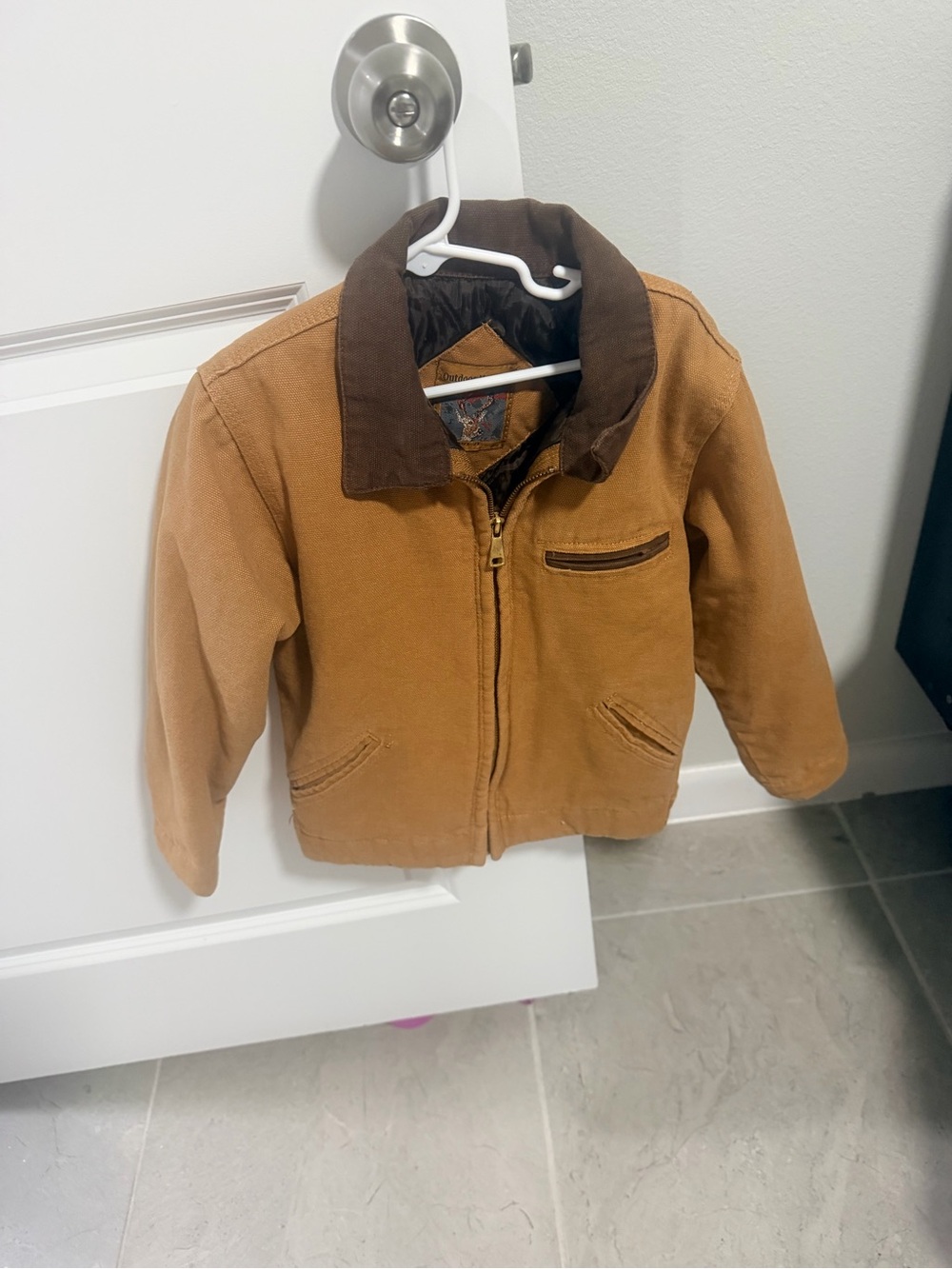 Carhartt Tan Kids Canvas Jacket with Dark Brown Collar